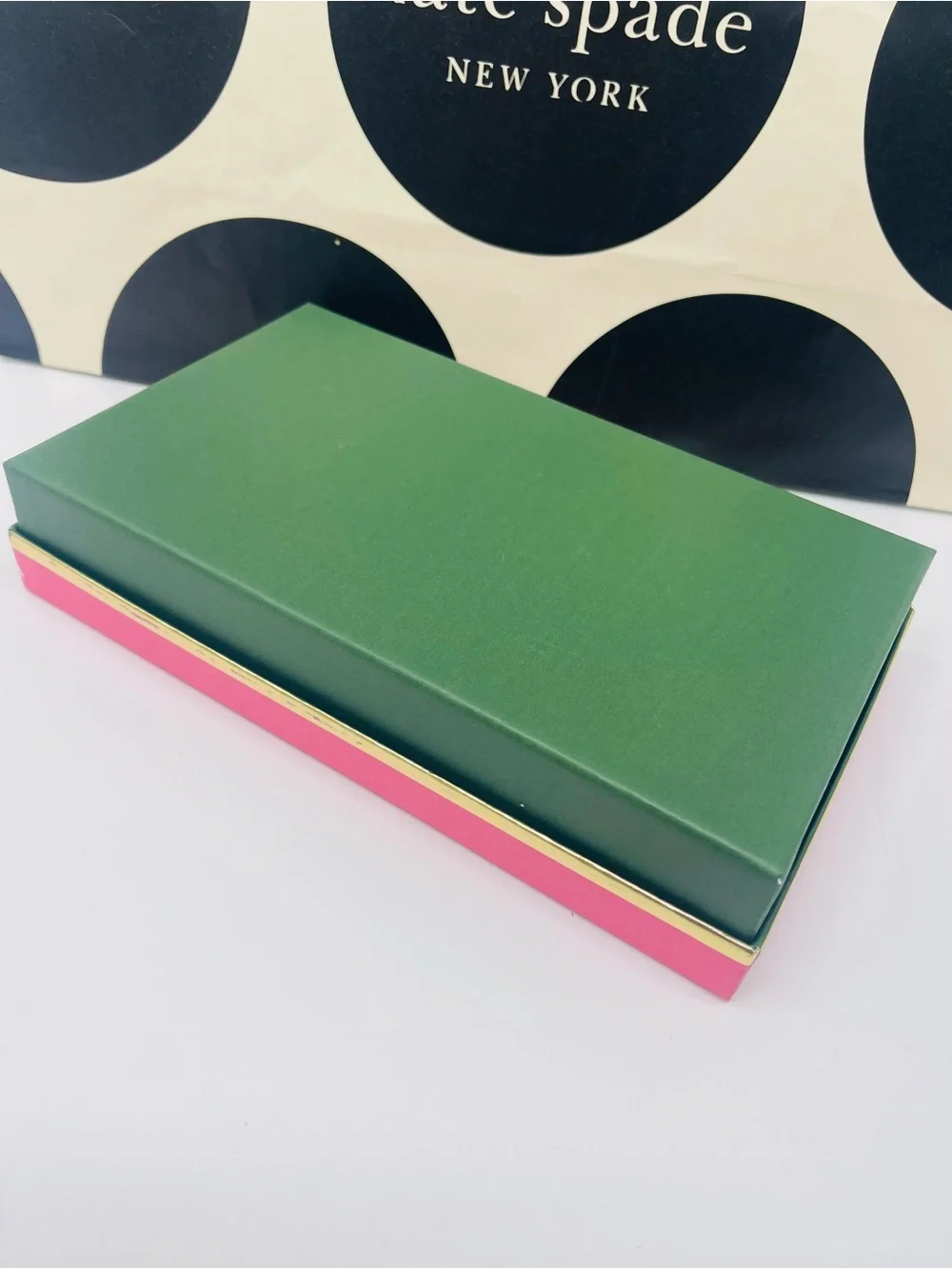 kate spade Pink and Green Gift Box with Gold Trim New
